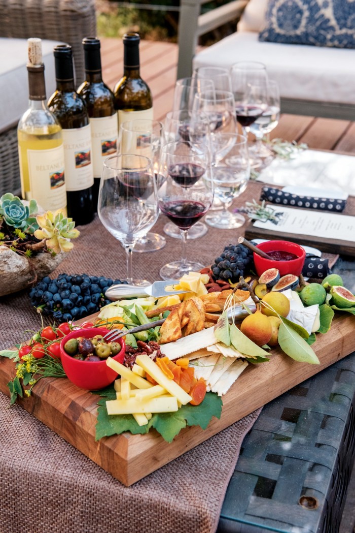 Estate-grown wines and a cheeseboard at Beltane Ranch