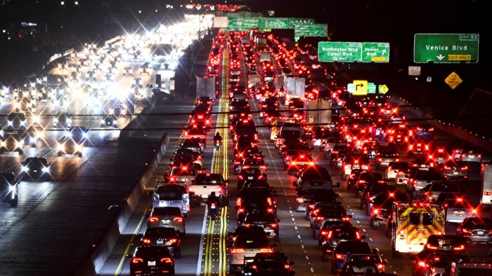 The 405 Freeway during rush hour in Los Angeles, California