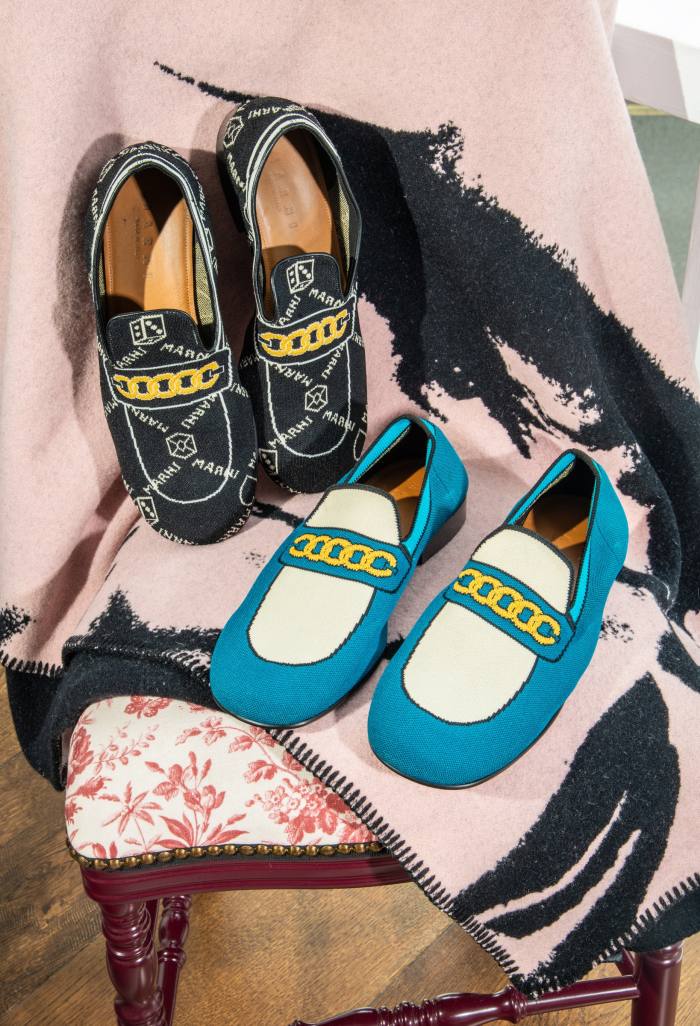 Marni loafers on a Raf Simons x Calvin Klein blanket