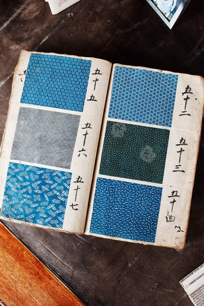 Burch’s book of 17th-century fabric swatches from an antique shop in Nara in Japan