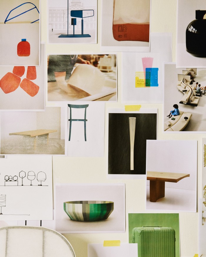 Images of projects on one of the Barber Osgerby studio walls