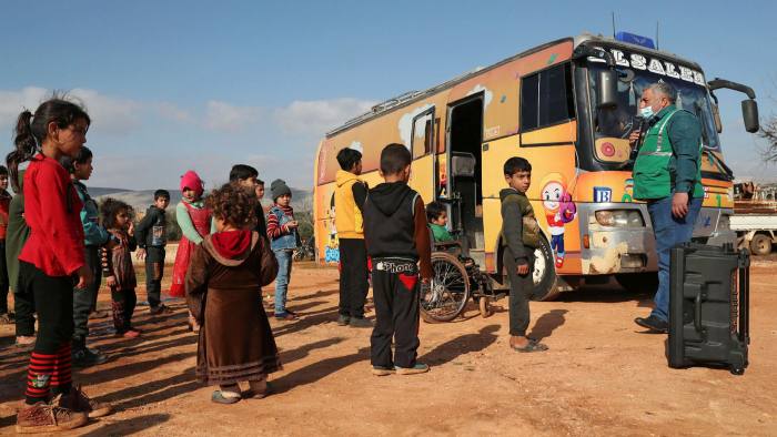 Children at the Haranbush camp for displaced Syrians in Idlib province