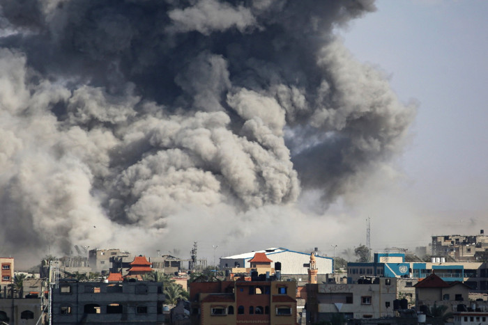 Smoke billows after an Israeli strike in Rafah