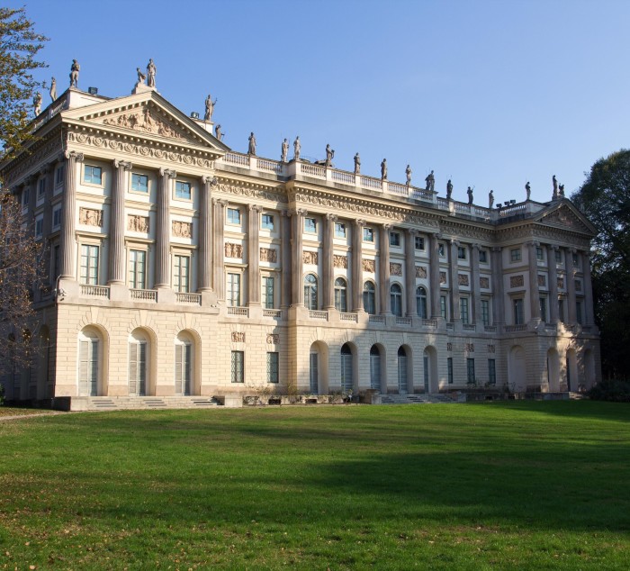 The Neoclassical facade of Villa Belgiojoso Bonaparte