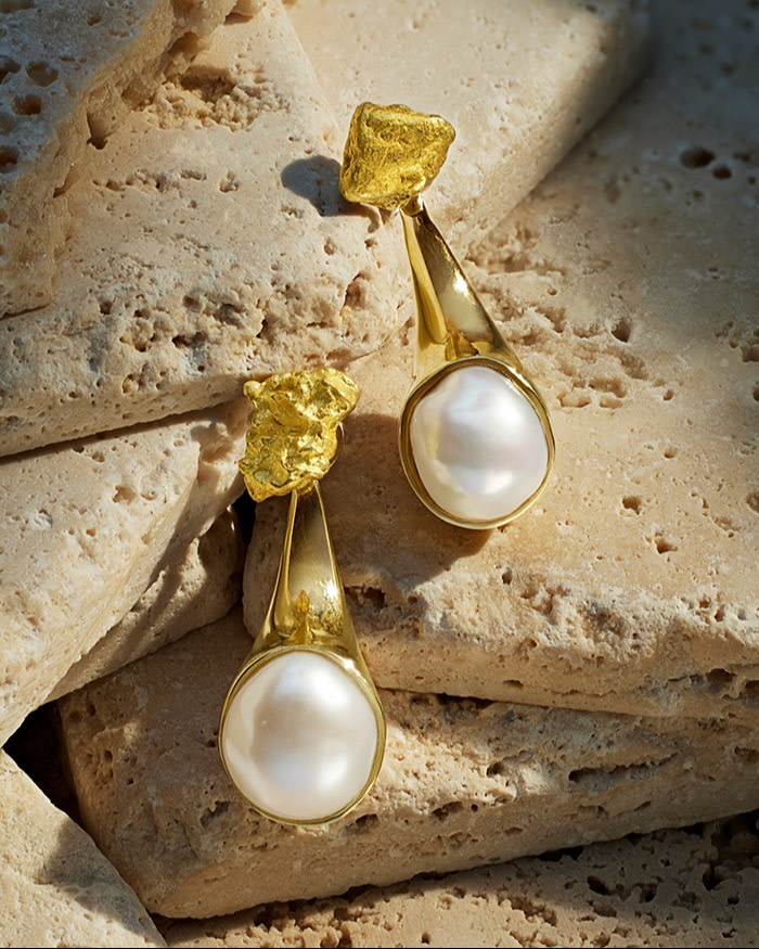 Makal pearl and gold nugget earrings