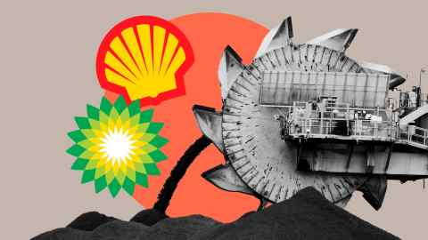 Coal mining, BP and Shell logos