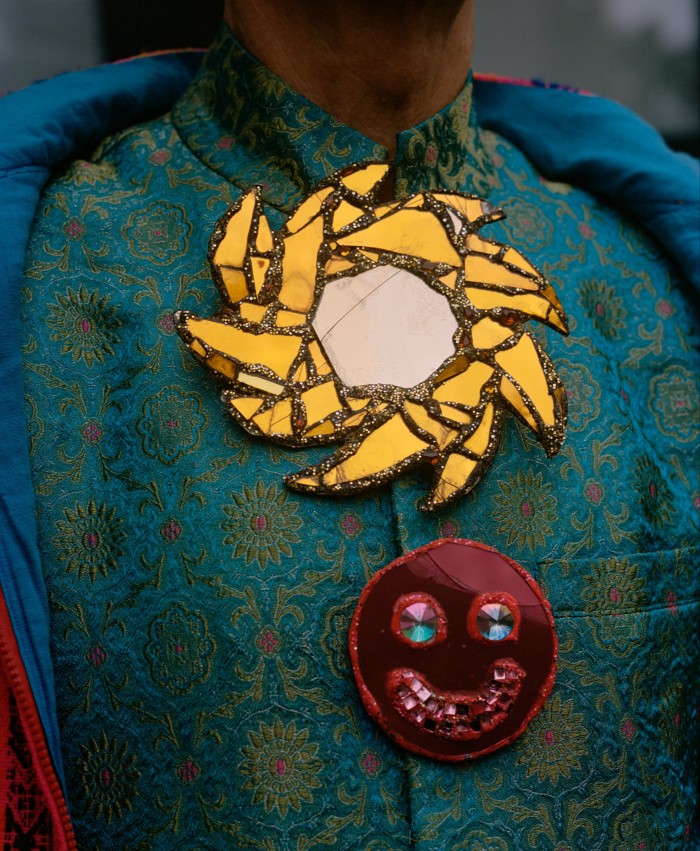 Logan’s Prosperity Purrs (1997) piece and LUV Smiley brooch (2022)