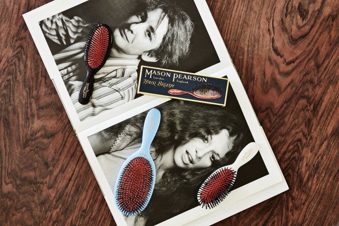 Mason Pearson hairbrushes, from about £85, on top of one of  Mahony’s favourite photography books, 5x7 by William Eggleston