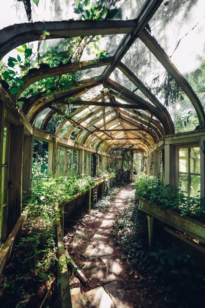 A greenhouse in the garden of a derelict Indiana mansion