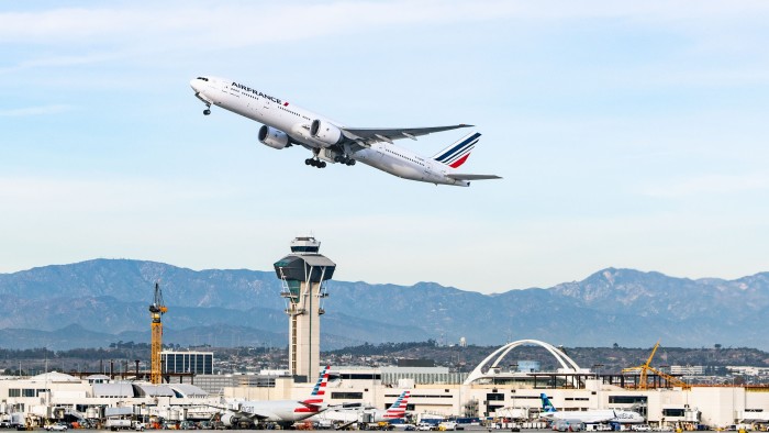 Air France Boeing 777-328ER takes off from Los Angeles international Airport
