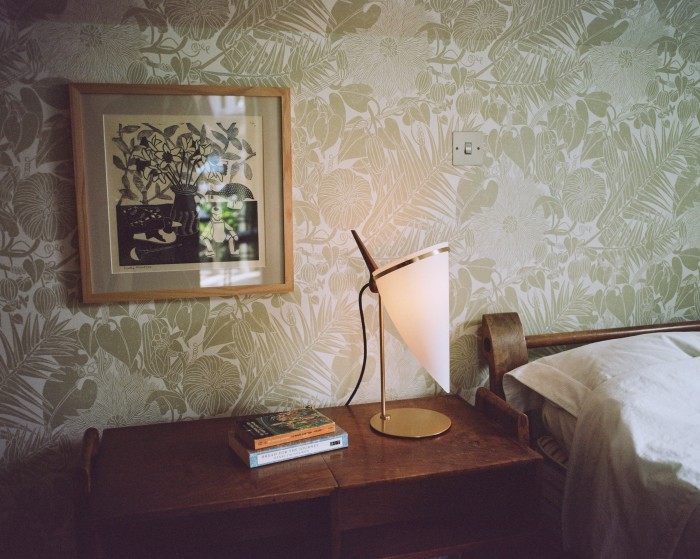 Armitage Accent Lamp, by Joe Armitage, on Marthe’s bedside table, with her Marrow wallpaper