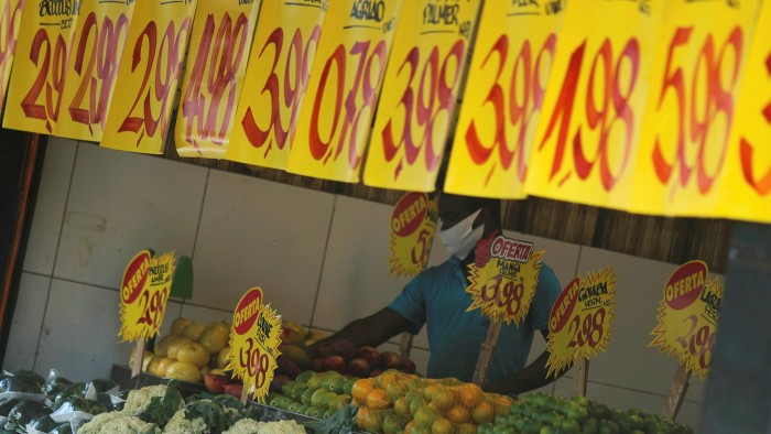 Prices are displayed at a market in Rio de Janeiro, Brazil, September 2, 2021