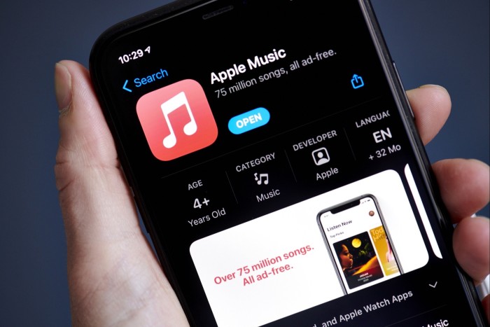 The Apple Music application for download in the Apple App store on a smartphone