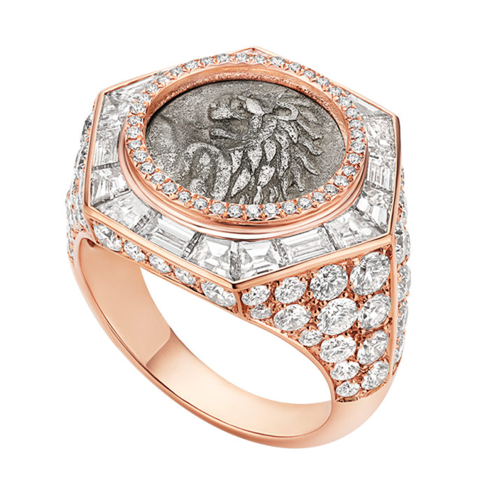 Bulgari High Jewellery rose-gold and diamond Monete ring with ancient silver coin (Thracian Chersonese, c386-338BC), POA