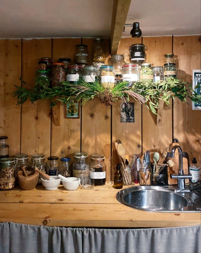 Dried herbs and flowers in Harriet Coleman’s apothecary in Cornwall