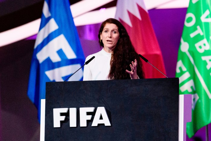 Lise Klaveness talks during the 72nd FIFA Congress