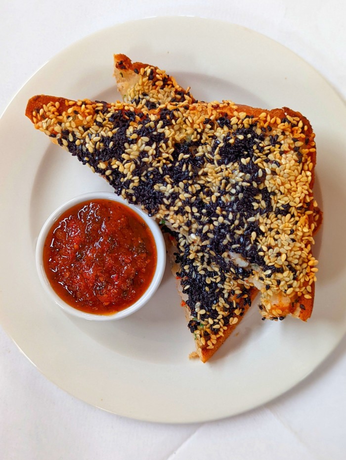 Lorcan Spiteri’s sesame prawn toast with chilli jam