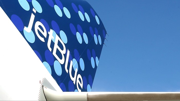 The tail section of a JetBlue plane