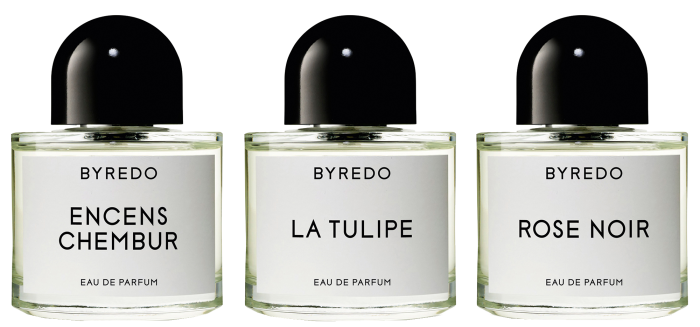 Byredo Encens Chembur, La Tulipe and Rose Noir, all £95 for 50ml EDP