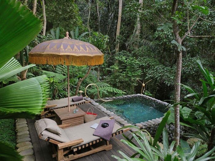 The terrace and saltwater pool at Capella Ubud