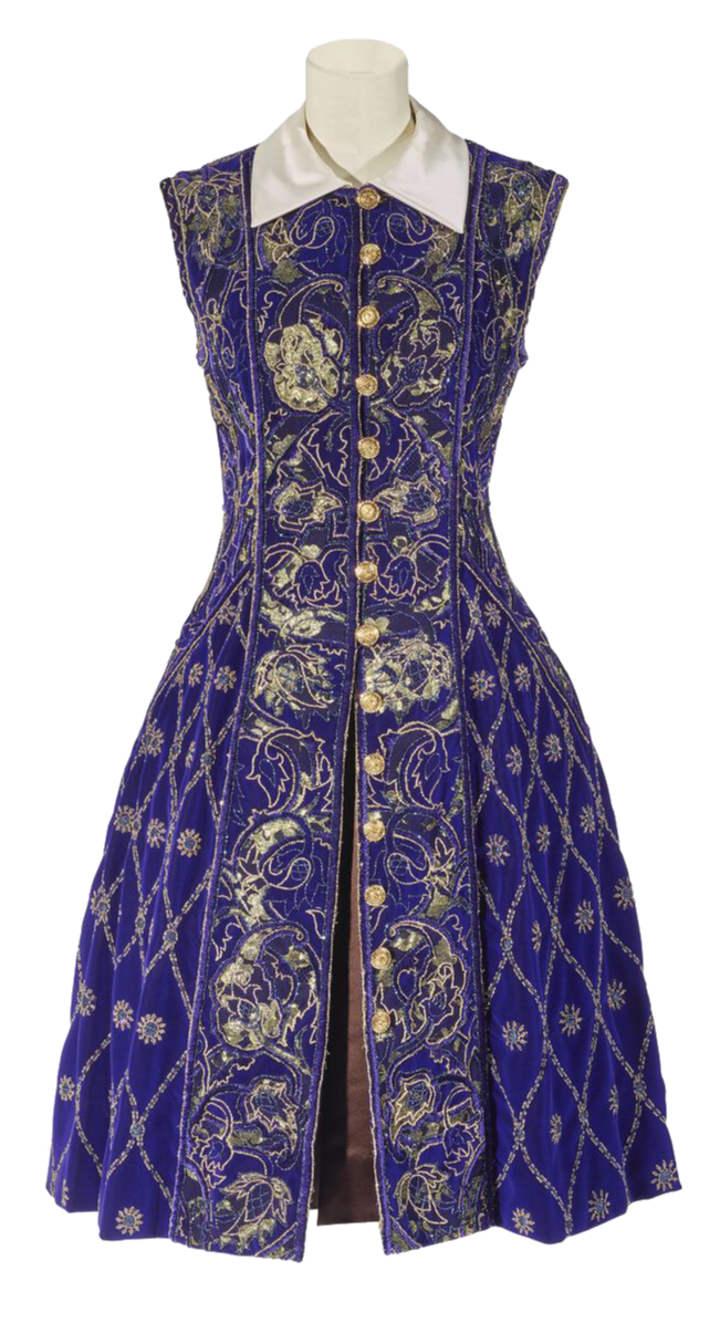 Chanel by Karl Lagerfeld AW88/89 velvet Tudor-pattern dress with removable collar and satin underskirt