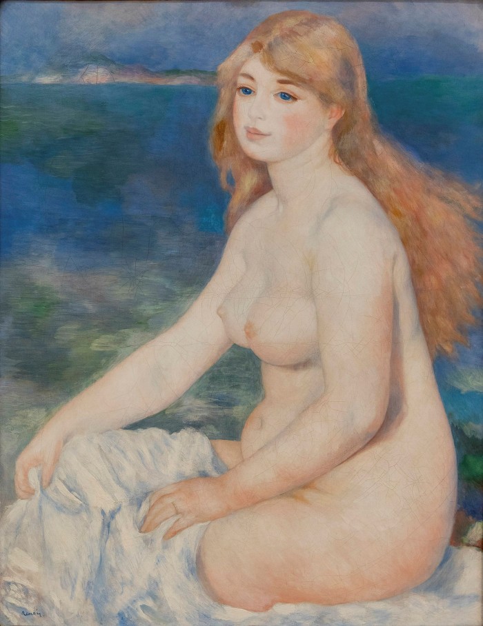 Oil painting of a nude woman with long orangey hair