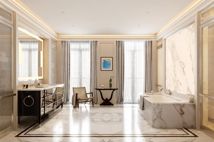 The Thierry Despont-designed master bathroom at 60 Curzon