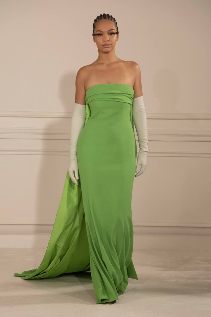 Strapless gowns and over-the-elbow gloves at Valentino Haute Couture SS22