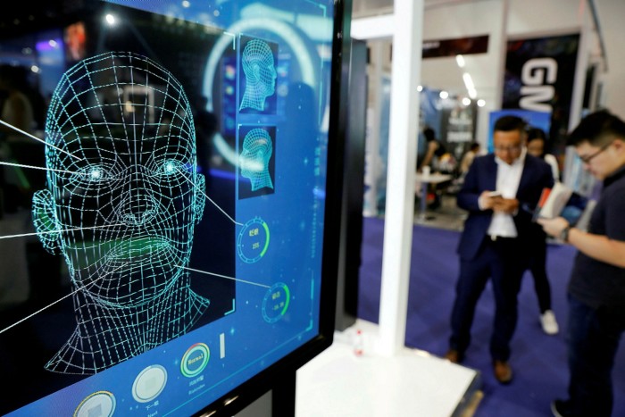 Facial recognition software on display at a mobile internet conference in Beijing
