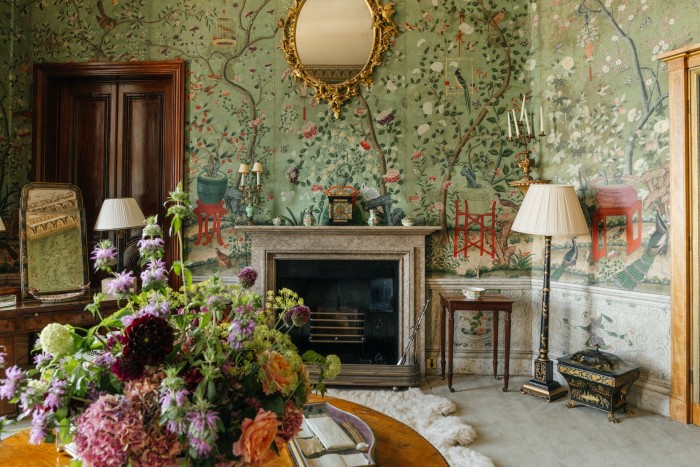 The Wellington Room, hung with original handpainted 18th-century wallpaper that inspired de Gournay’s recreation