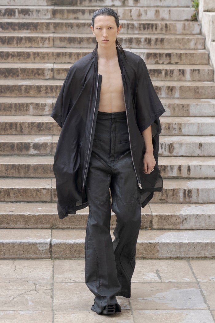 Rick Owens raised the waistband “grandpa-high” in its SS24 collection