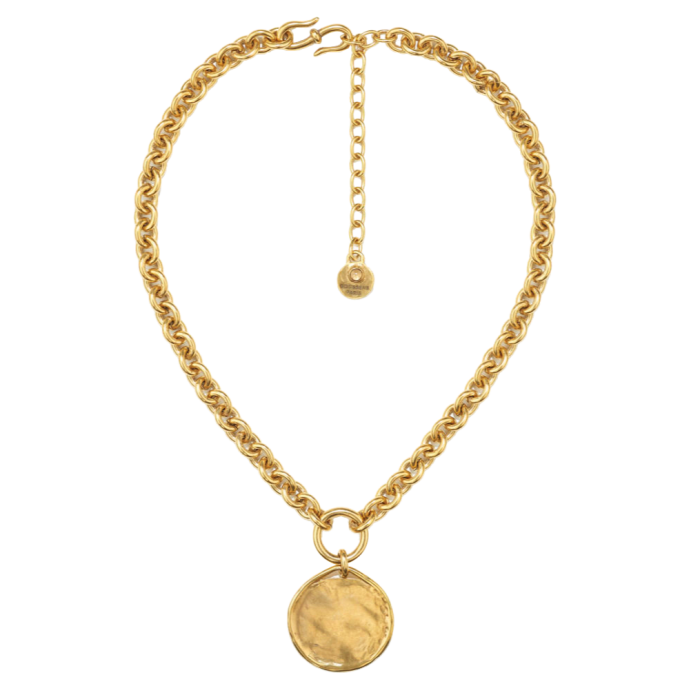 Goossens gold-soaked brass Talisman Medal pendant necklace, £290