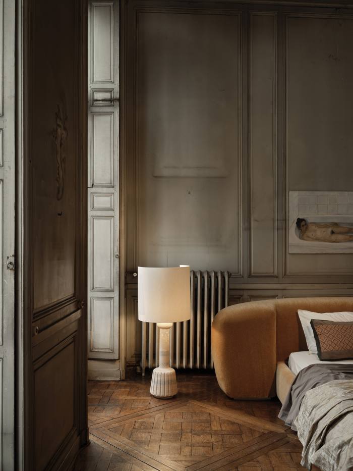 Charles Zana Minos table lamp, €10,000, and Teddy bedhead, from €49,000