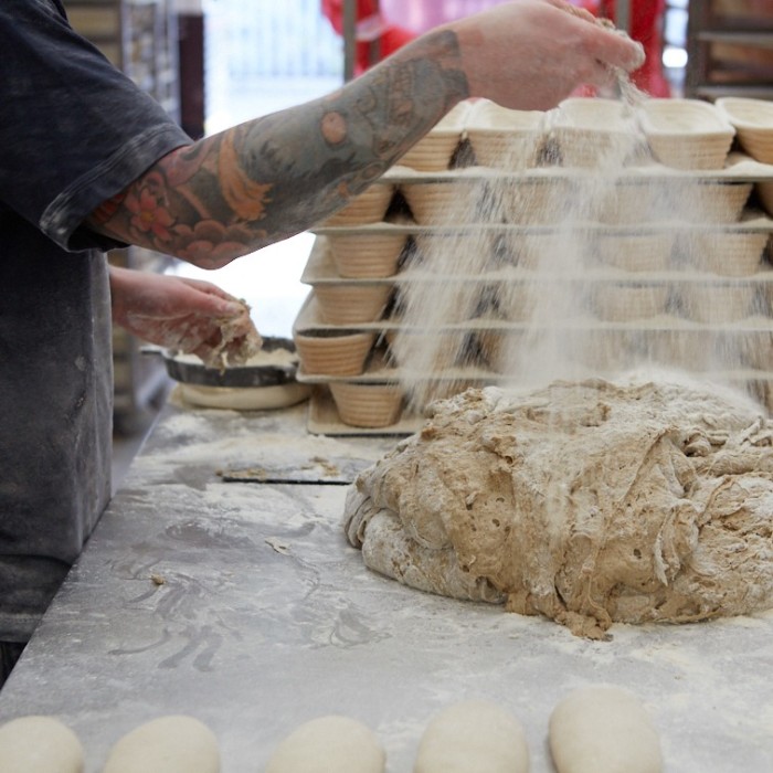 Dough being worked at Freedom Bakery