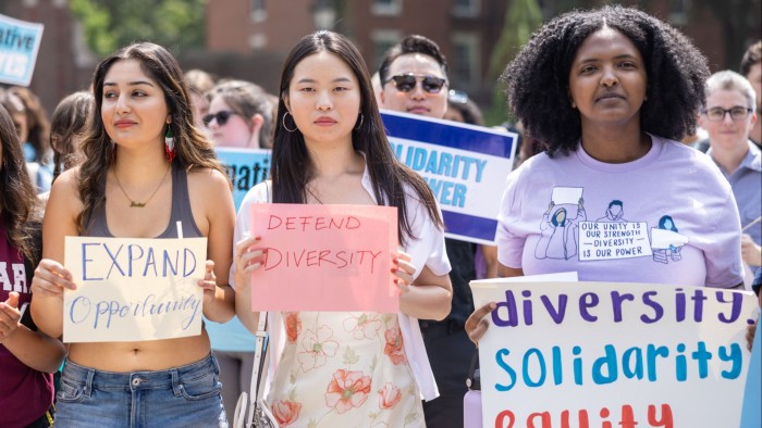 Students gather at Harvard University’s Science Center Plaza to rally in support of Affirmative Action after the Supreme Court ruling on July 1, 2023 in Cambridge, Massachusetts