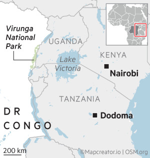Map showing Virunga National Park in DR Congo