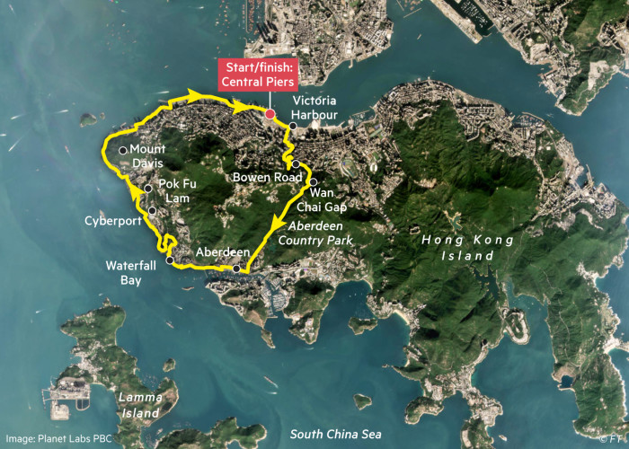 Globetrotter map showing running route around western Hong Kong Island