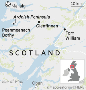 Map of Scotland focusing on Peanmeanach Bothy