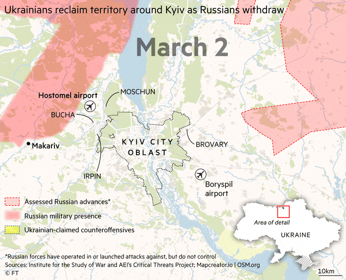 Map showing Ukrainian counter-offensive area around Kyiv