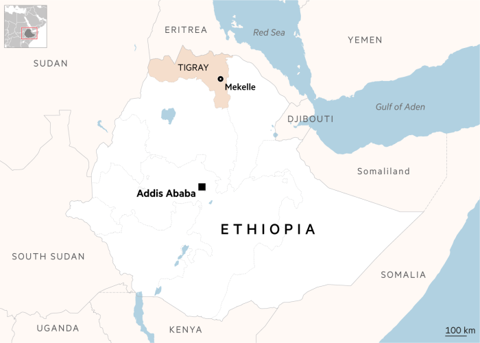 Map showing Mekelle in the Tigray region of Ethiopia