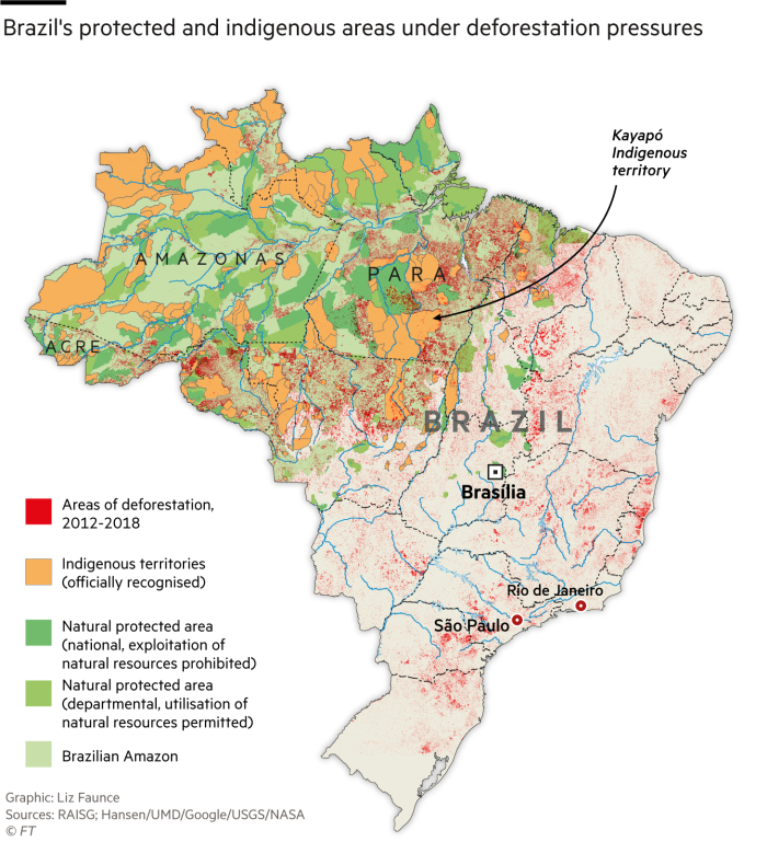 Brazil's protected and indigenous areas under deforestation pressures 