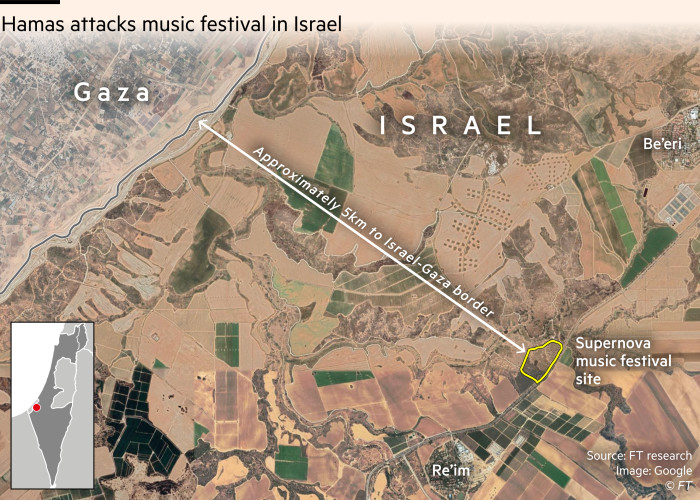Map showing the location of Supernova music festival attacked by Hamas