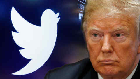Twitter logo and US President Donald Trump