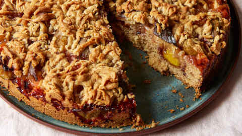 Honey &; Co’s fig and plum crumble cake