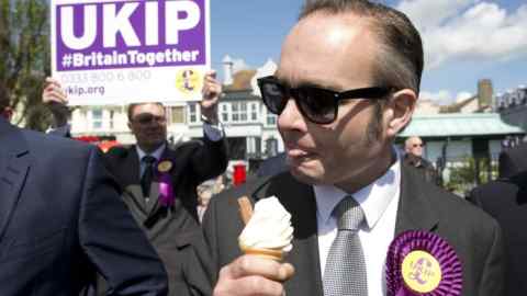 Mandatory Credit: Photo by Isabel Infantes/REX/Shutterstock (8847322h) UKIP candidate for Clacton Paul Oakley - 20 May 2017 UKIP general election campaigning, Clacton on Sea, Essex, UK - 20 May 2017