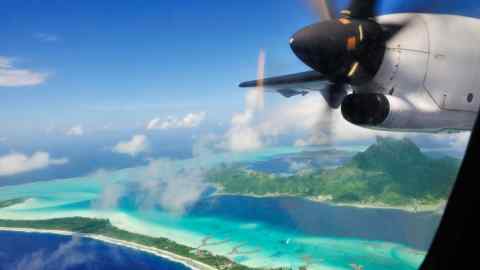 CXRHAM Bora Bora from the plane, Leeward Islands, Society Islands, French Polynesia, Pacific Ocean