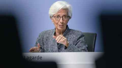 FRANKFURT AM MAIN, GERMANY - MARCH 12: Christine Lagarde, President of the European Central Bank, speaks to the media following a meeting of the ECB governing board at ECB headquarters on March 12, 2020 in Frankfurt, Germany. The ECB is pursuing measures to counter the economic impact of the rapidly spreading coronavirus. The number of confirmed cases across Europe has reached 25,000. (Photo by Thomas Lohnes/Getty Images)