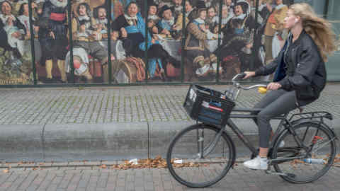 Early-morning bike commuter in Amsterdam