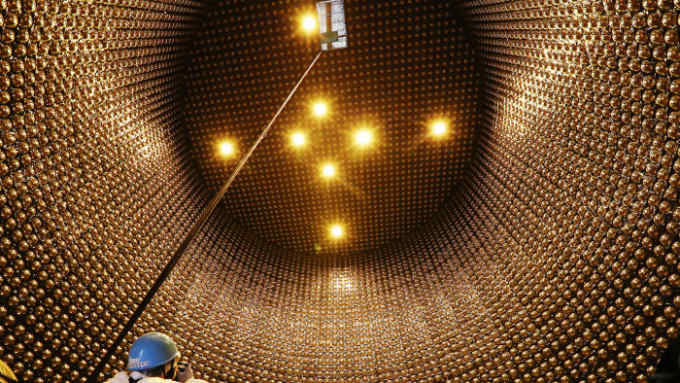 HIDA, JAPAN - SEPTEMBER 09: (CHINA OUT, SOUTH KOREA OUT) A media photographer takes photographs inside the Super-Kamiokande Neutrino Detector on September 9, 2018 in Hida, Gifu, Japan. (Photo by The Asahi Shimbun via Getty Images)