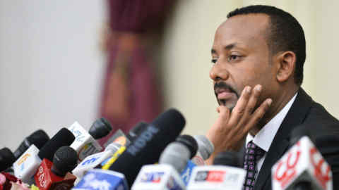 Ethiopia's Prime minister Abiy Ahmed speaks during a press conference at his office in Addis Ababa, on August 25, 2018. (Photo by Michael Tewelde / AFP)MICHAEL TEWELDE/AFP/Getty Images
